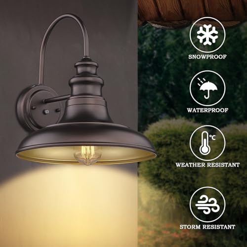 Dusk to Dawn Sensor Outdoor Barn Light Fixture Outdoor Wall Sconce Farmhouse Wall Mount Lights Exterior Light Fixture Bronze Finish Industrial Wall Lantern for Porch (Oil-Rubbed Bronze / 01-DDRZ004-1PACK(Dusk to Dawn))