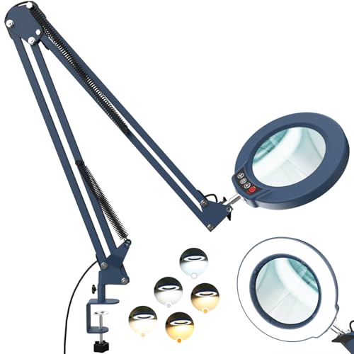 12X Large Magnifying Glass with Light and Clamp (Blue / 12X 32inch Clamp)