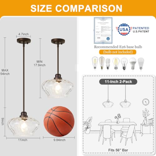 Modern Pendant Lights Kitchen Island (1PC-Oil Rubbed Bronze+11" Clear Hammered Glass(Easy To Install))