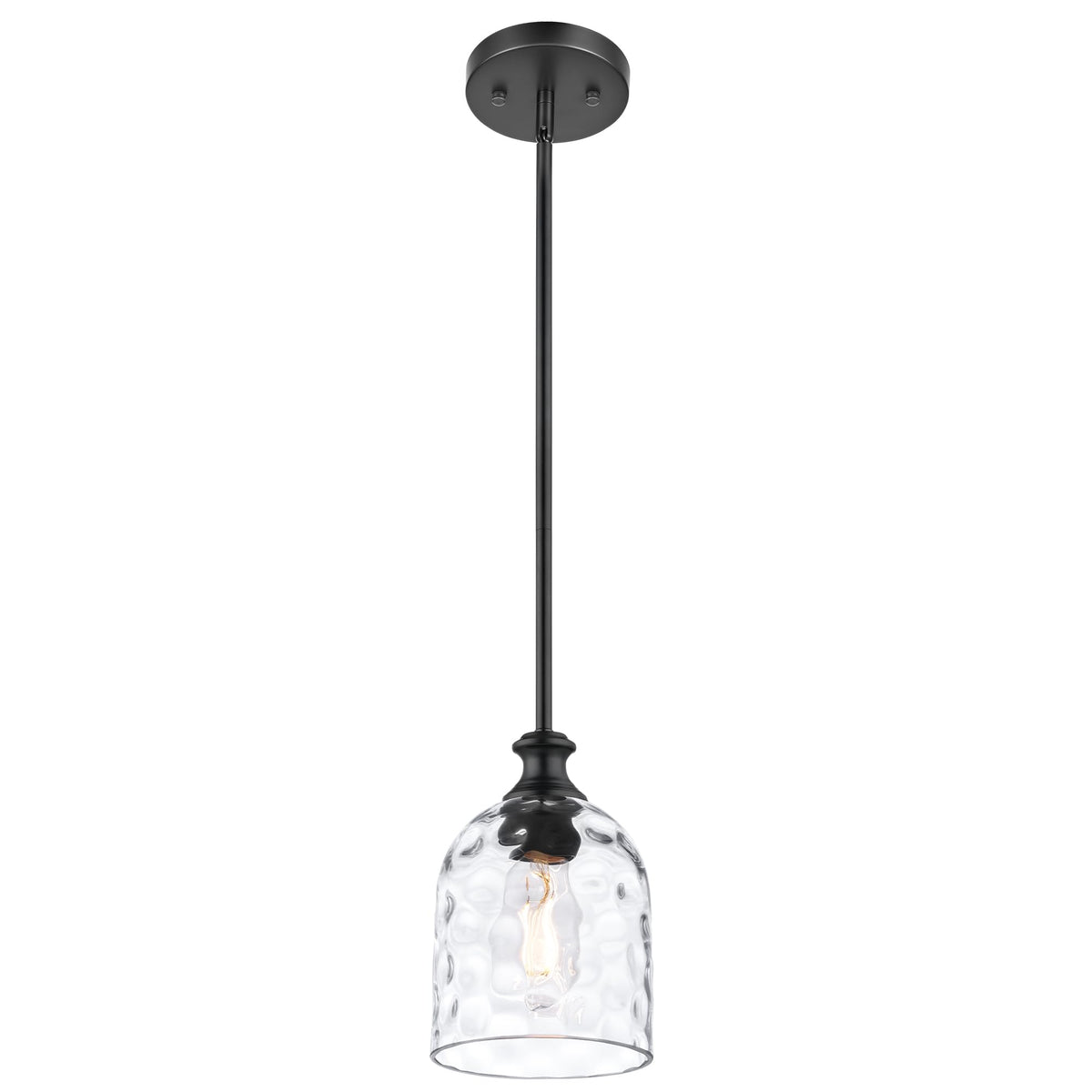 Modern Black Hammered Glass Pendant Lights Kitchen Island (1 Pack-Matte Black+Hammered Glass(Easy to install))