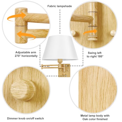 Remote Control Dimmable Wall Sconce (Oak color-Remote / Large)