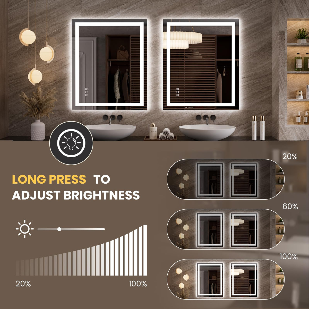 35.4"x29.9" LED Bathroom Mirror with Lights (Led / 35.4"L x 29.9"W)