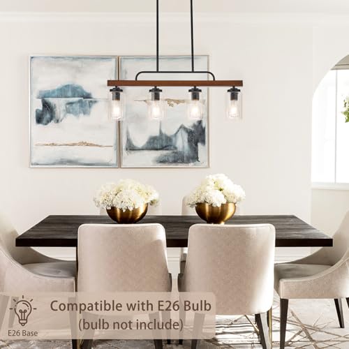 4 Light Wood Kitchen Island Lighting (Seeded Glass / 4-Light)