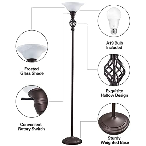 Torchiere Floor Lamp for Living Room (Red Brown,White)