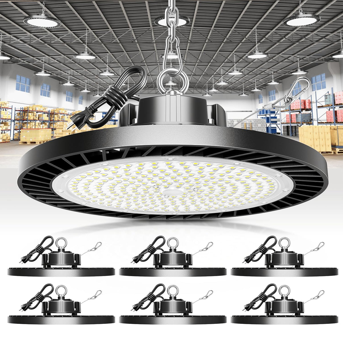 Industrial grade Super Bright 300W 45000LM UFO Led High Bay Light For Shop (300W-6Pack-High-Bay-Light)