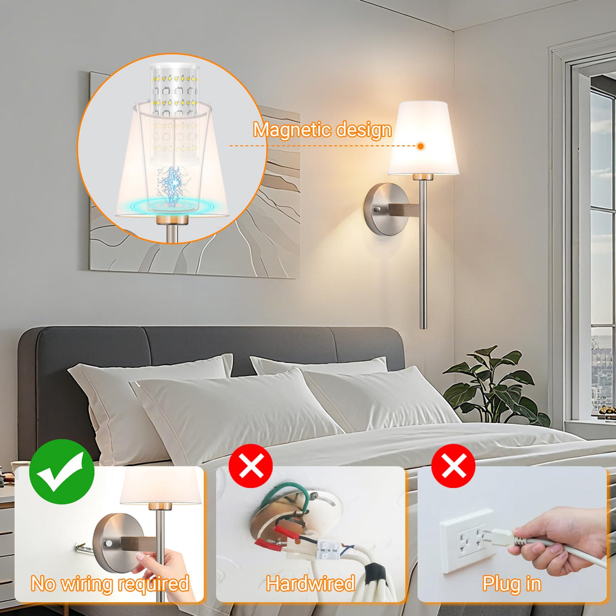 Battery Operated Wall Sconces Set Of 2 (Nickel-21 inch)