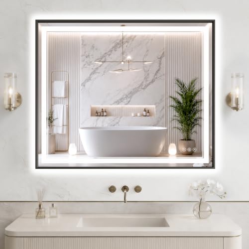 36"x40" LED Bathroom Mirror with Lights (Black / 40"L x 36"W)