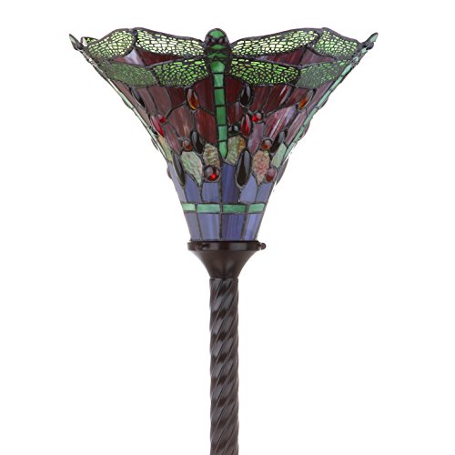 Dragonfly Tiffany Style Torchiere Floor Lamp 71" (Bronze/Green)