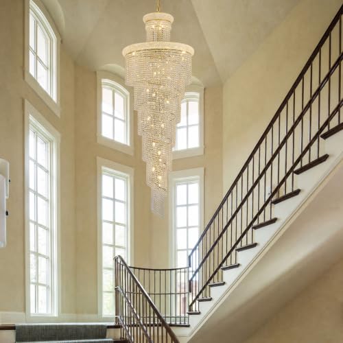 34 Light Extra Large Long Spiral Crystal Chandelier for High Ceiling Foyer Entryway Living Room Staircase Gold Finish 86'' H X 32'' W X 32'' D (Gold / 86'' H X 32'' W X 32'' D)