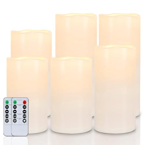 4x6/8/10 Waterproof Flameless Candles, Remote Timer, Set of 6 (Ivory White / 4"x 6"8"10")