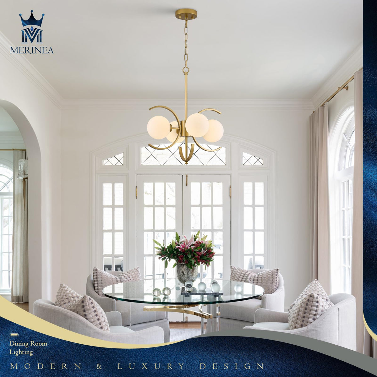 Gold Sputnik Chandelier with Milk Glass Globe 4 Lights L16.5 Inch (Gold milk glass / Small-16.5”)