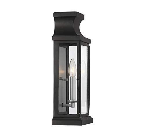 5-5910-BK Brooke Traditional Clear Glass Outdoor Wall Lantern, 1-Light 60 Watt, 17" H x 7" W, Black (17" Height)