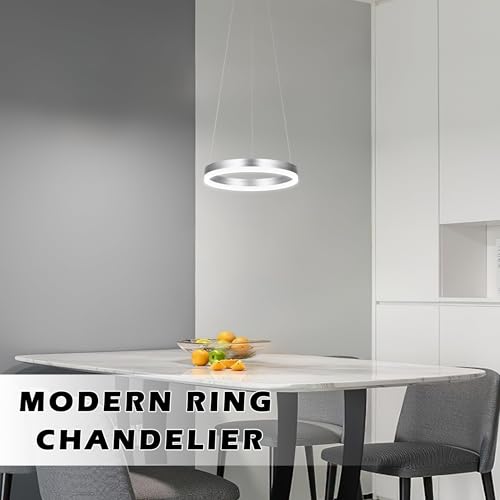 12" Black Led Ring Chandelier Ring Modern Led Chandelier Modern Pendant Lights Adjustable Height Light Contemporary Light Fixture for Kitchen Island Bedroom Dining Room Living Room