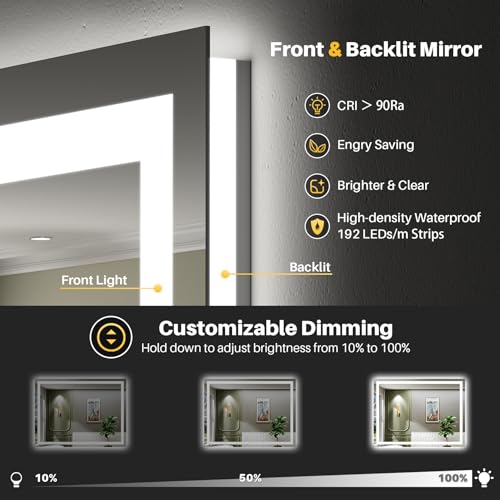 48x38 Inch LED Bathroom Mirror with Lights (Backlit+front Lit / 48"L x 38"W)