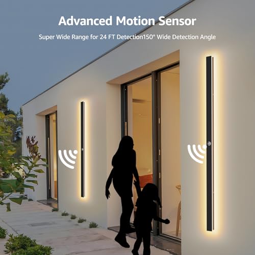 2 Pack 56.3inch Motion Sensor Long Outdoor Wall Lights 45W Black 3000K Warm White Motion Porch Lights IP65 Waterproof Exterior Wall Light Fixtures for Garage Patio Porch (56.3inch)