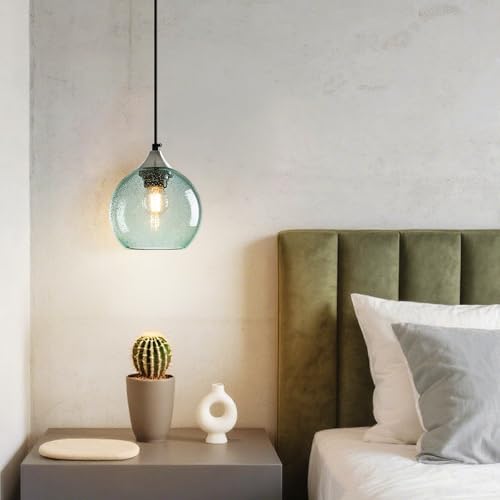 Light Green Seeded Glass Pendant Lights Kitchen Island 1 Pack (Light Green / S - 5.9 in)