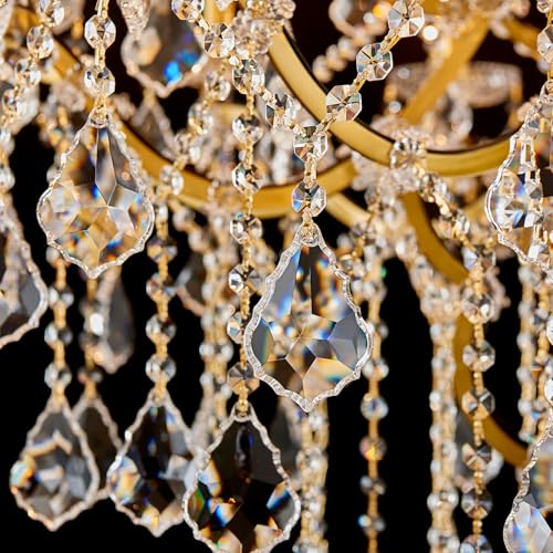 24 Lights Large Crystal Chandeliers for High Ceilings Brass Maria Theresa Chandelier Modern Chandelier Light Fixture for Foyer Living Room Hallway Entryway Staircase 55.1" H x 39.4" D (Brass / 24 Lights)