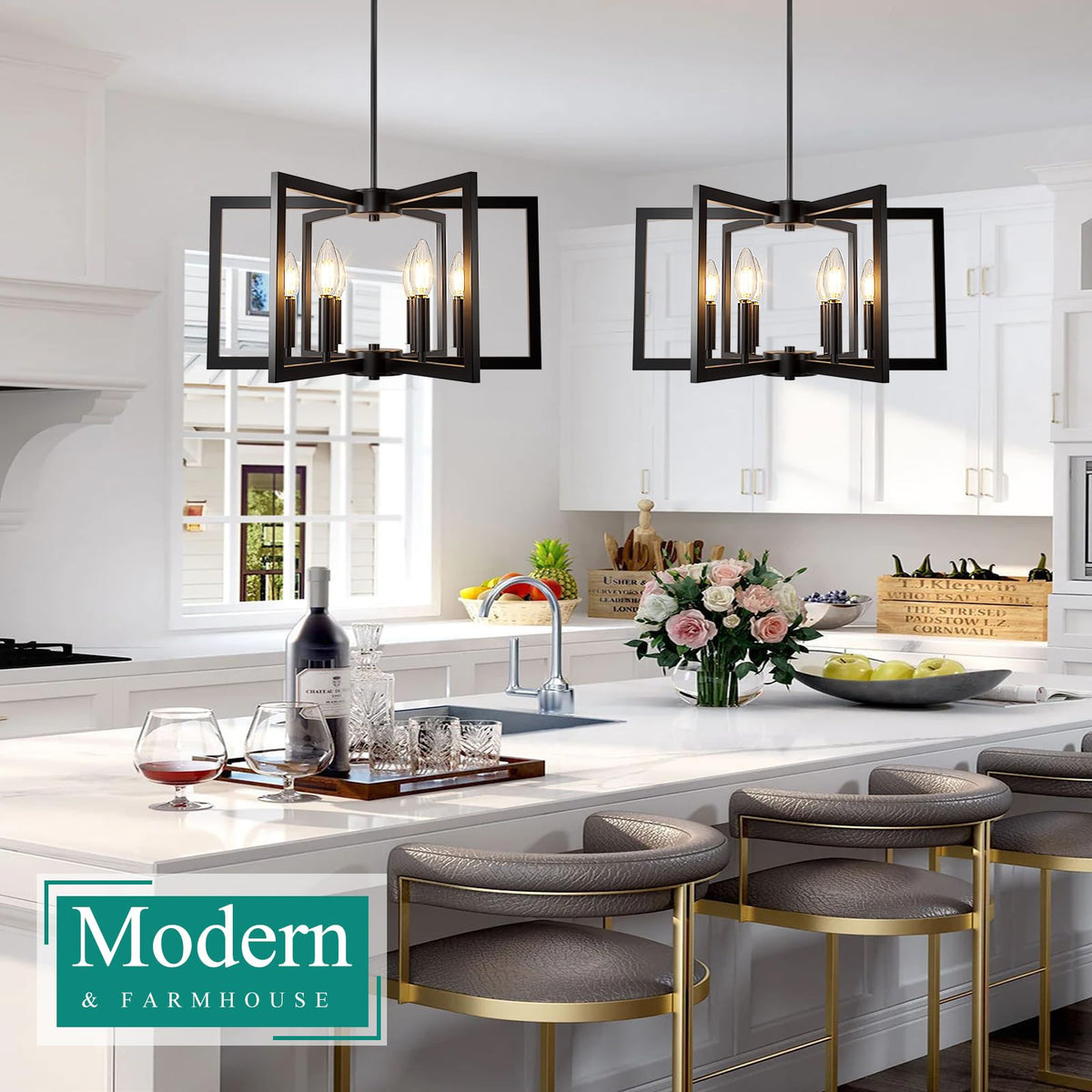 20" 62" Height Adjustable Black Kitchen Chandelier for Dining Room (Black / 6-Light)
