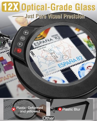 12X Magnifying Glass with Light and Clamp (Black / 12X 36inch Clamp)