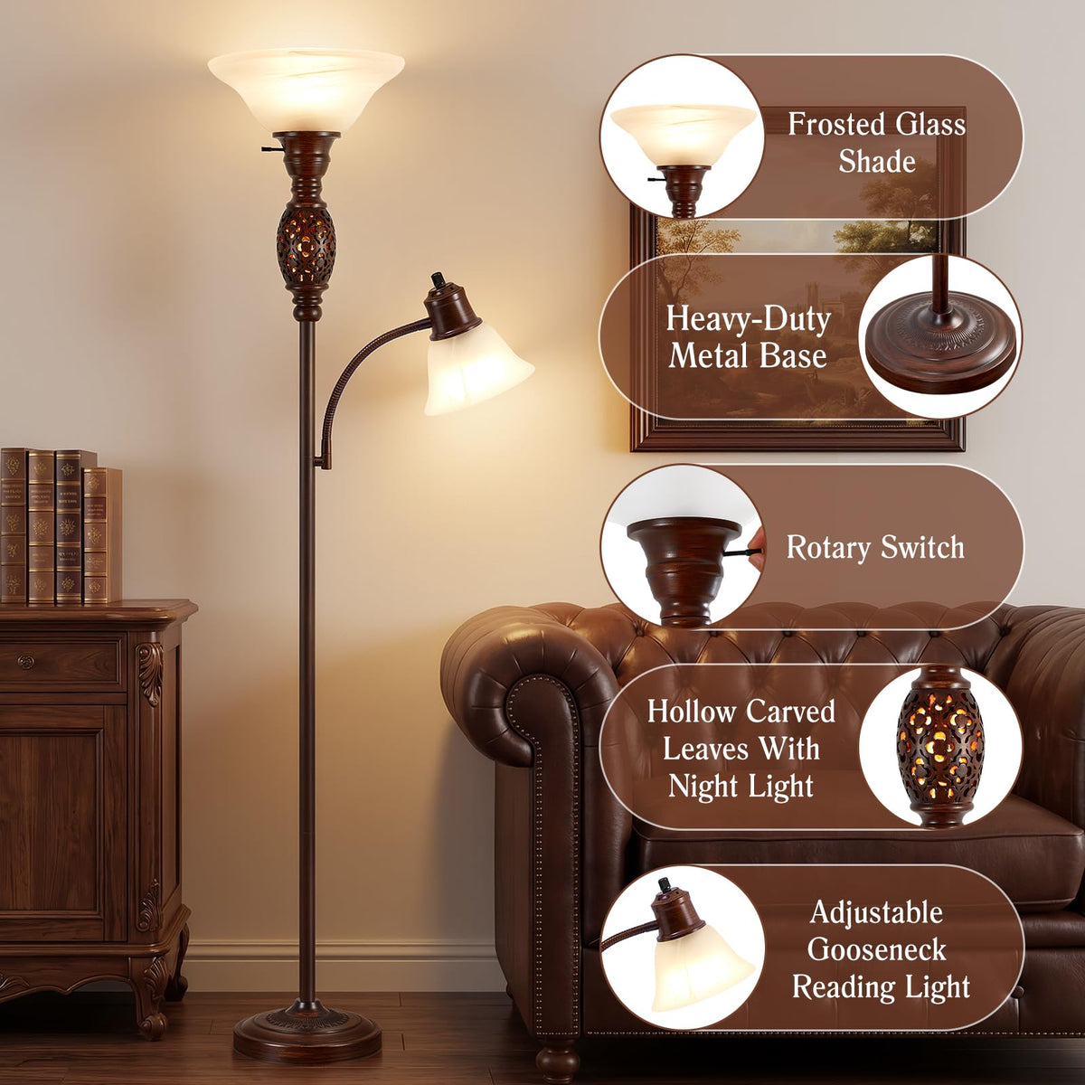 70" Floor Lamp with Night Light (Brown 2)