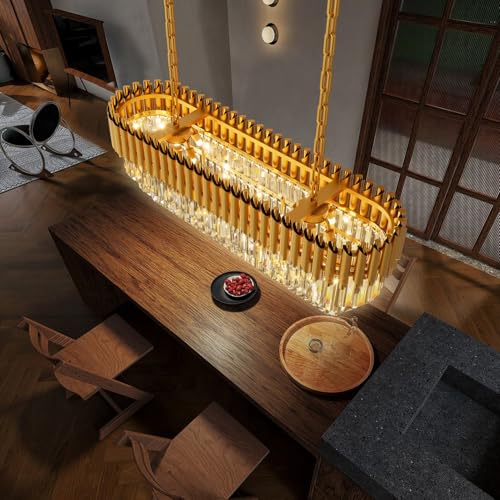 8 Light Modern Gold Crystal Chandelier (Gold L40")
