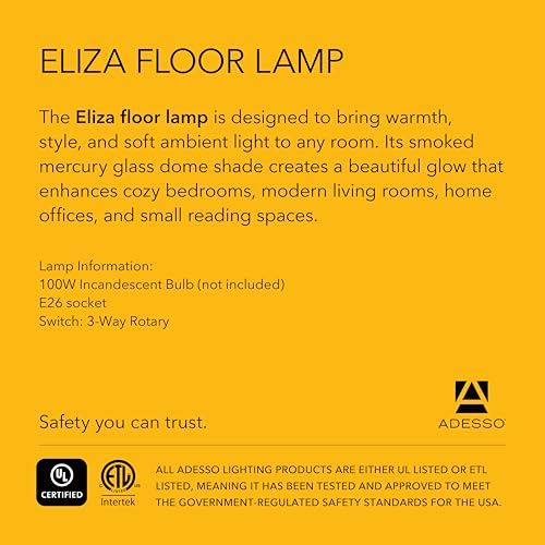 Floor Lamp Black & Smoked Glass Dome (Black / Floor Lamp)