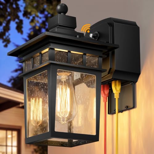 Porch Lights with GFCI Outlet (Black / 1-Pack-Dusk to Dawn)