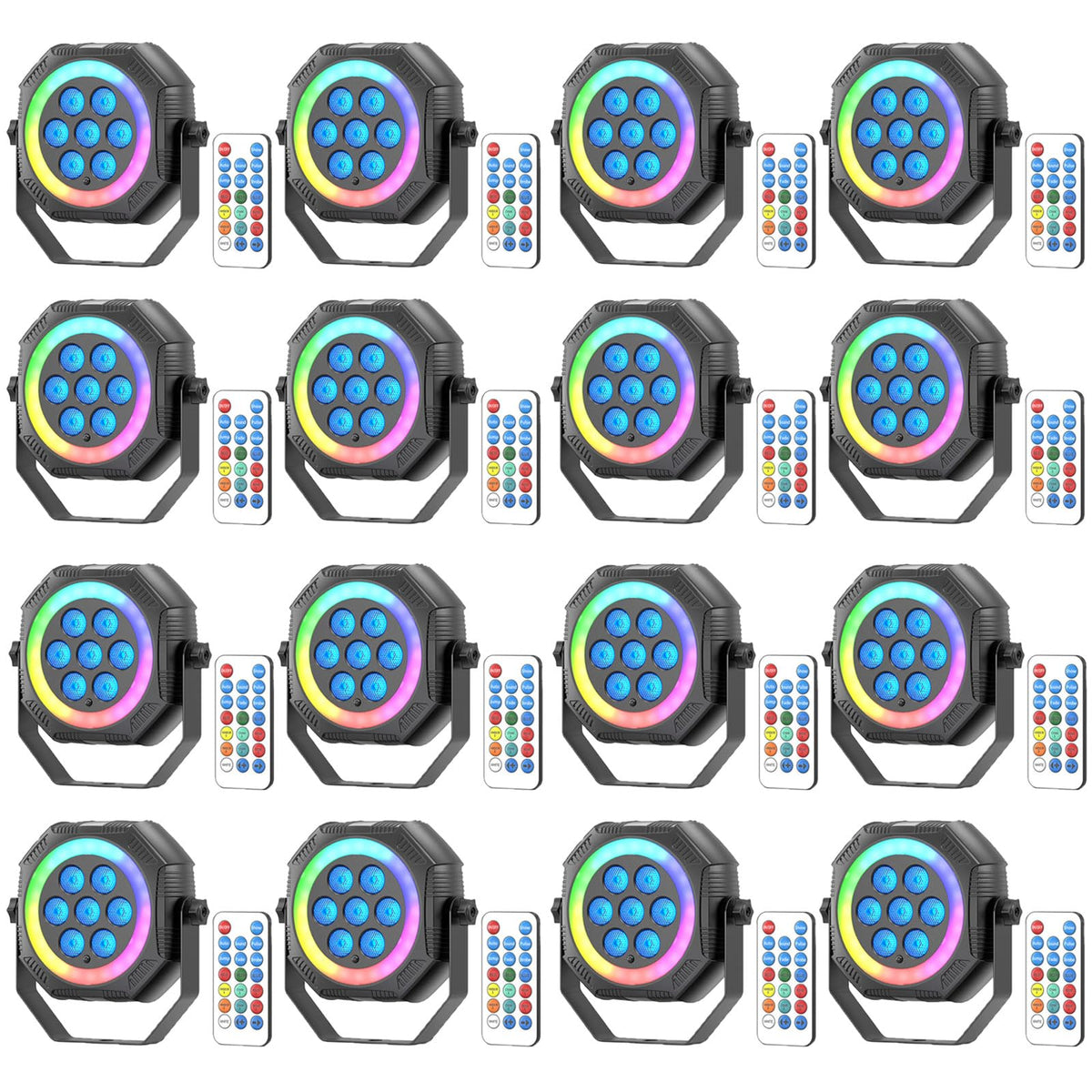 Stage Lights Mini RGB Battery Powered Uplights LED Rechargeable Par Can Lights with Halo (16 Pack)