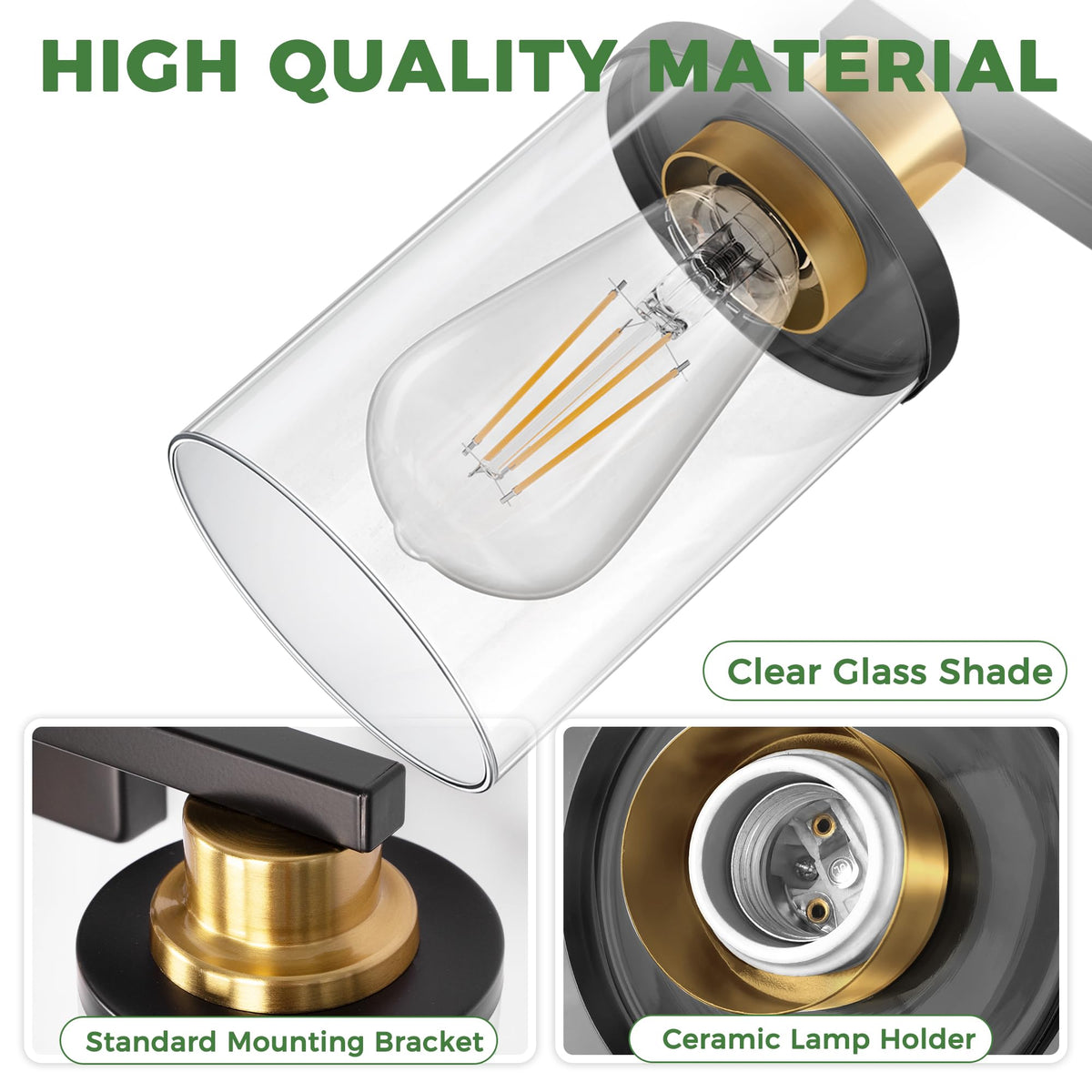 Bathroom Light Fixture with 4 Bulbs Black and Gold Mirror Light (Black and Gold / 4-Light(27inch))