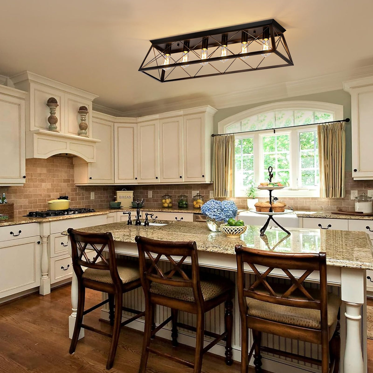38" Large Flush Mount Ceiling Light for Kitchen Hallway Fixtures (38" Black Ceiling Light)