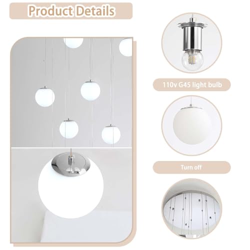 3 Light Globe Pendant Light for Kitchen Island Silver Pendant Light Fixtures with White Glass Globe Hanging Lights for Bedroom (Silver-White / Globe 3-Light)