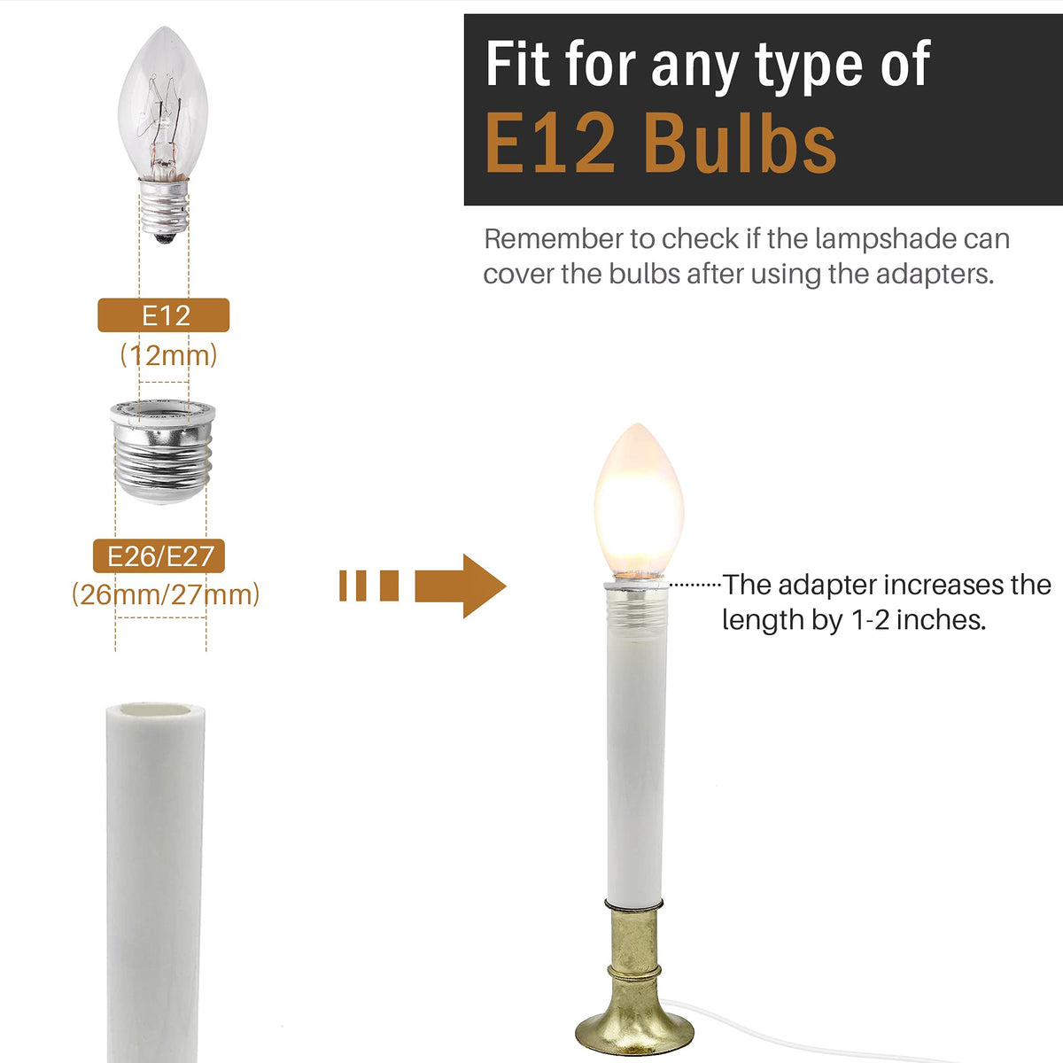 UL Listed E26 to E12 Adapter (6 Pack)