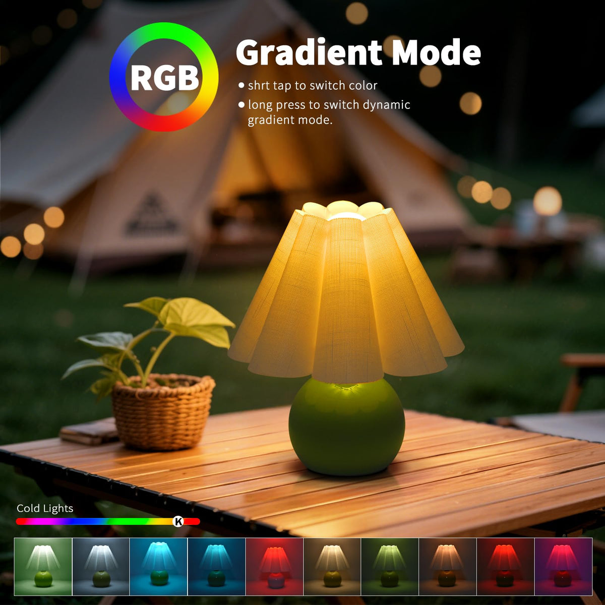 Rechargeable Cordless Green Small Table Lamp (Green / Cordless)