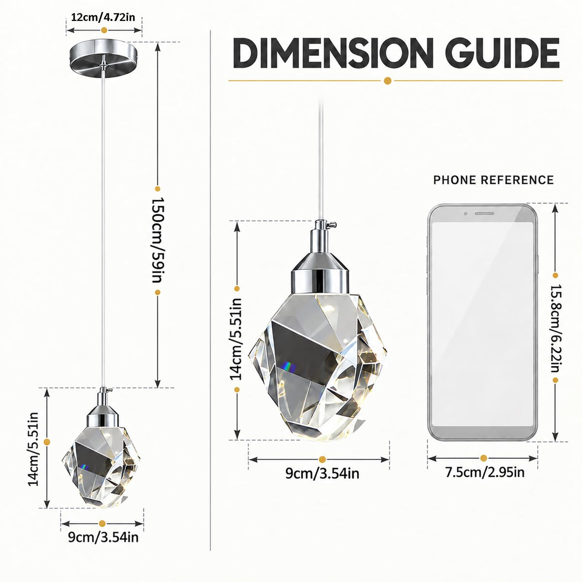 Silver Diamond Crystal Pendant Light (Silver / 1-Light)