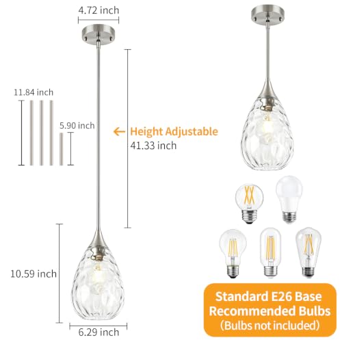 2 Pack Brushed Nickel Pendant Lights Kitchen Island Hammered Glass (2 Pack Brushed Nickel)
