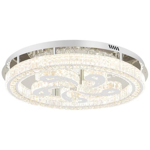 Modern Crystal Chandeliers for Dining Room Flush Mount Ceiling Chandelier for Living Room Dining Room Ring LED Crystal Ceiling Light (32in Silver)