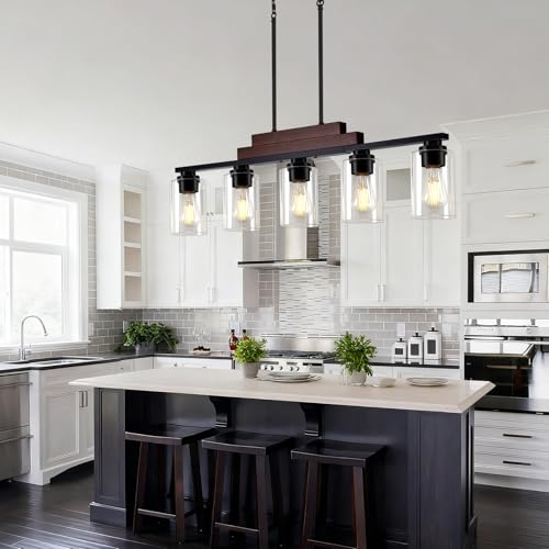 5 Light Kitchen Island Lighting (Black & Reddish Brown / 5-Light)