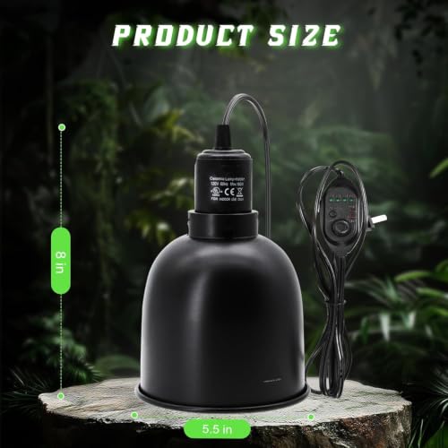 5.5 Inch Deep Dome Reptile Heat Lamp Fixture with Dimming Switch and Timer (Reptile Light Fixture with Dimming and Timer)