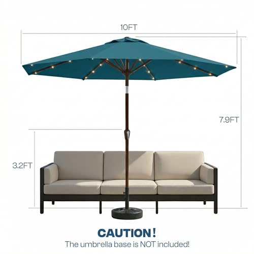 10FT Solar Patio Umbrella with Lights (Lake Blue / 10 FT)