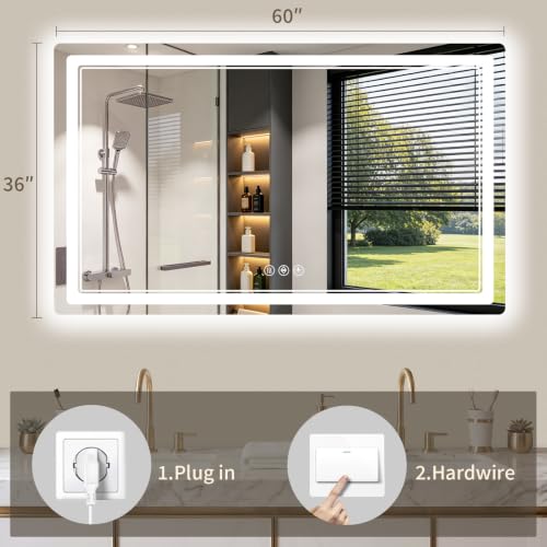 36"x60" LED Bathroom Mirror with Lights (60"L x 36"W)