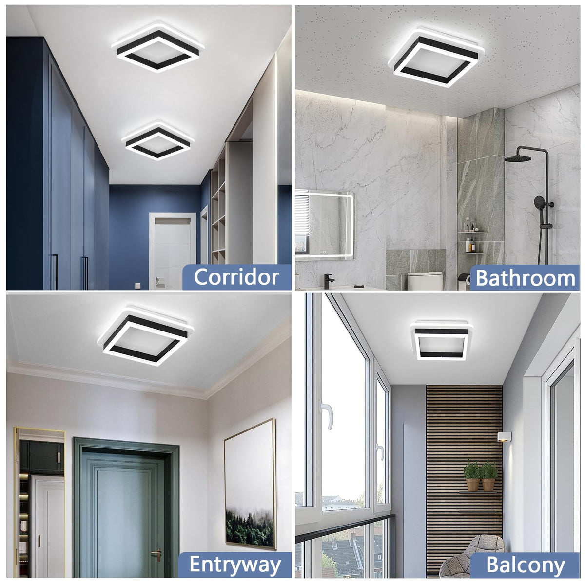 3 Packs Square Flush Mount Ceiling Light (Black / 3 Packs)