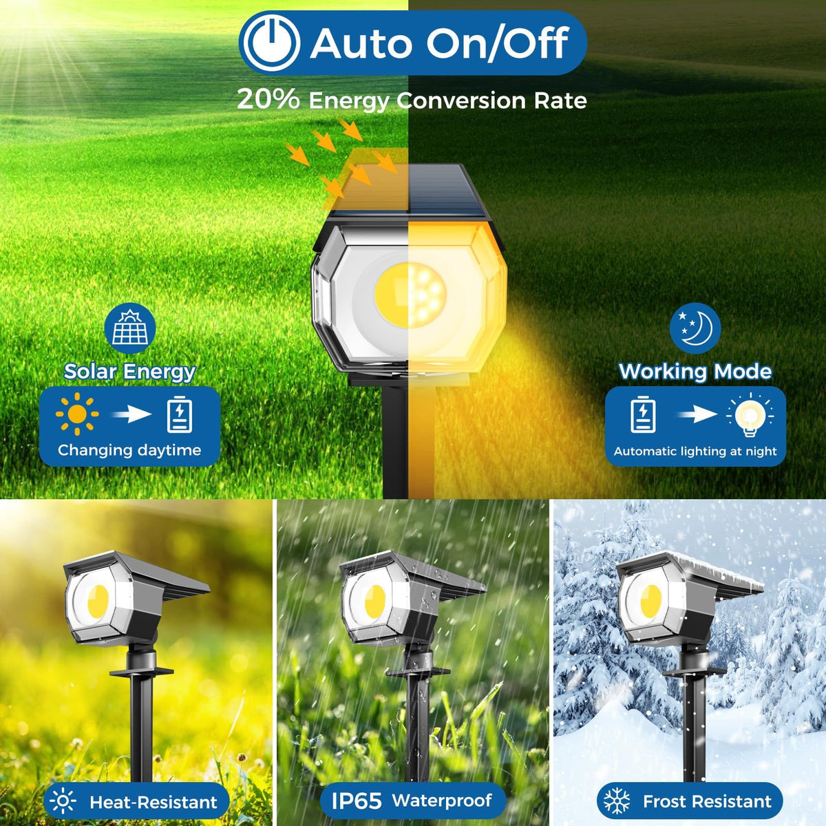 1 Pack Solar Spot Lights Outdoor Waterproof (1 Pack / Warm White)