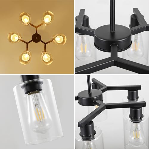 6 Light Black Modern Farmhouse Chandelier for Dining Room (Black / 6-Lights/D20 '')