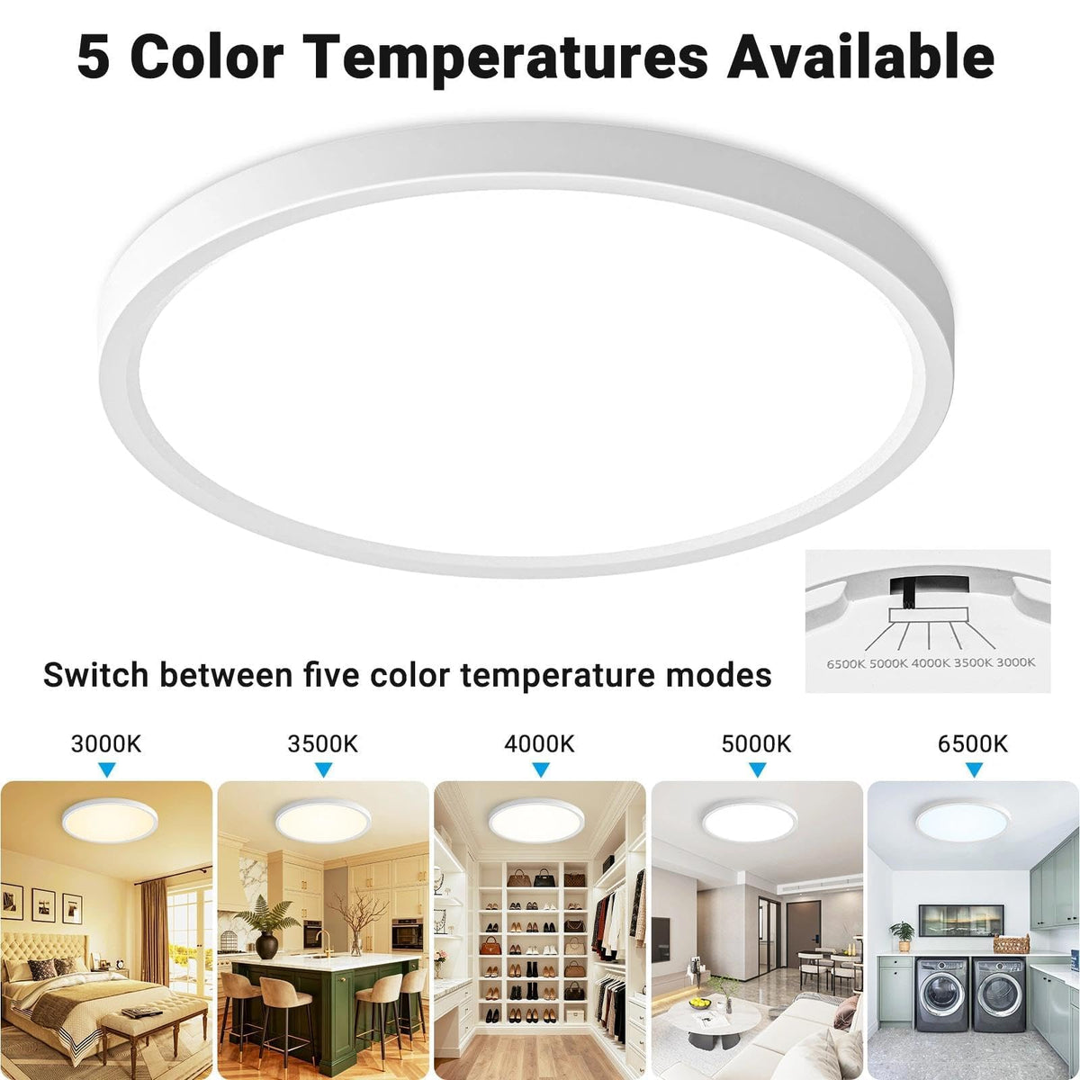 6 Pack 12Inch LED Flush Mount Ceiling Light 5 Color Temperatures (White / 12Inch-6pack)
