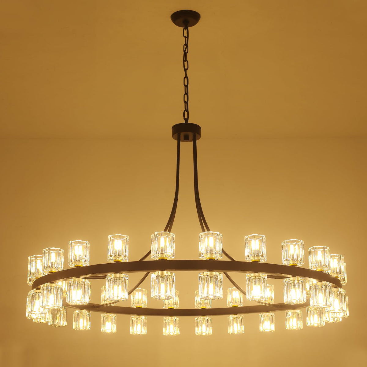48'' Crystal Wagon Wheel Chandelier with Glass Shade for Living Room (48-Lights)
