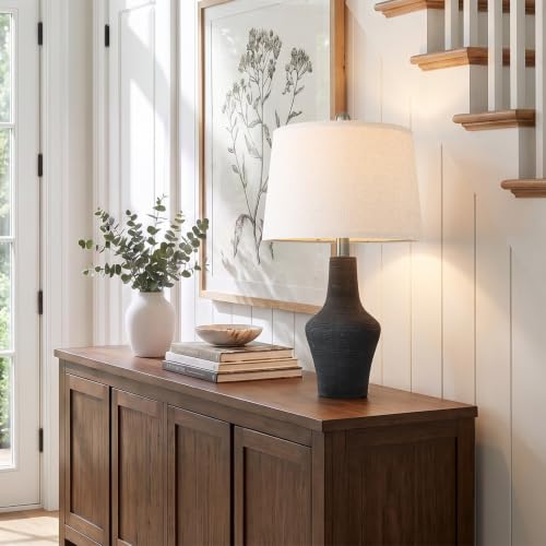 23" Farmhouse Ceramic Table Lamp Modern Bedside Lamps Matte Black (23.25" Single - Matte Black)