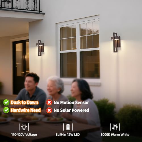 16.5'' LED Outdoor Wall Sconce Dusk to Dawn Exterior Lights (Brown - Dusk to Dawn / 16.5Inch - 2 Pack)