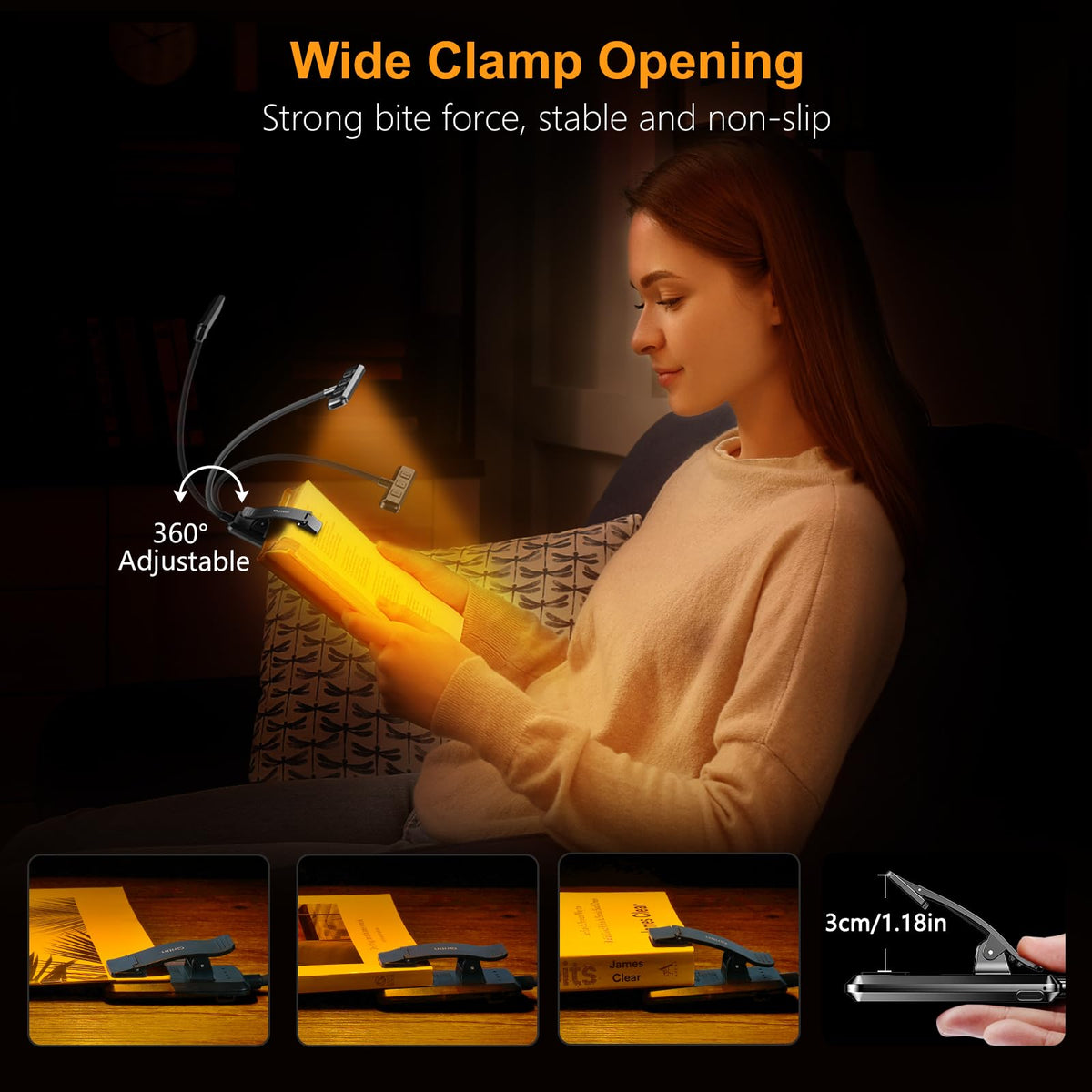 19 LED Rechargeable Book Light for Reading in Bed (Black)
