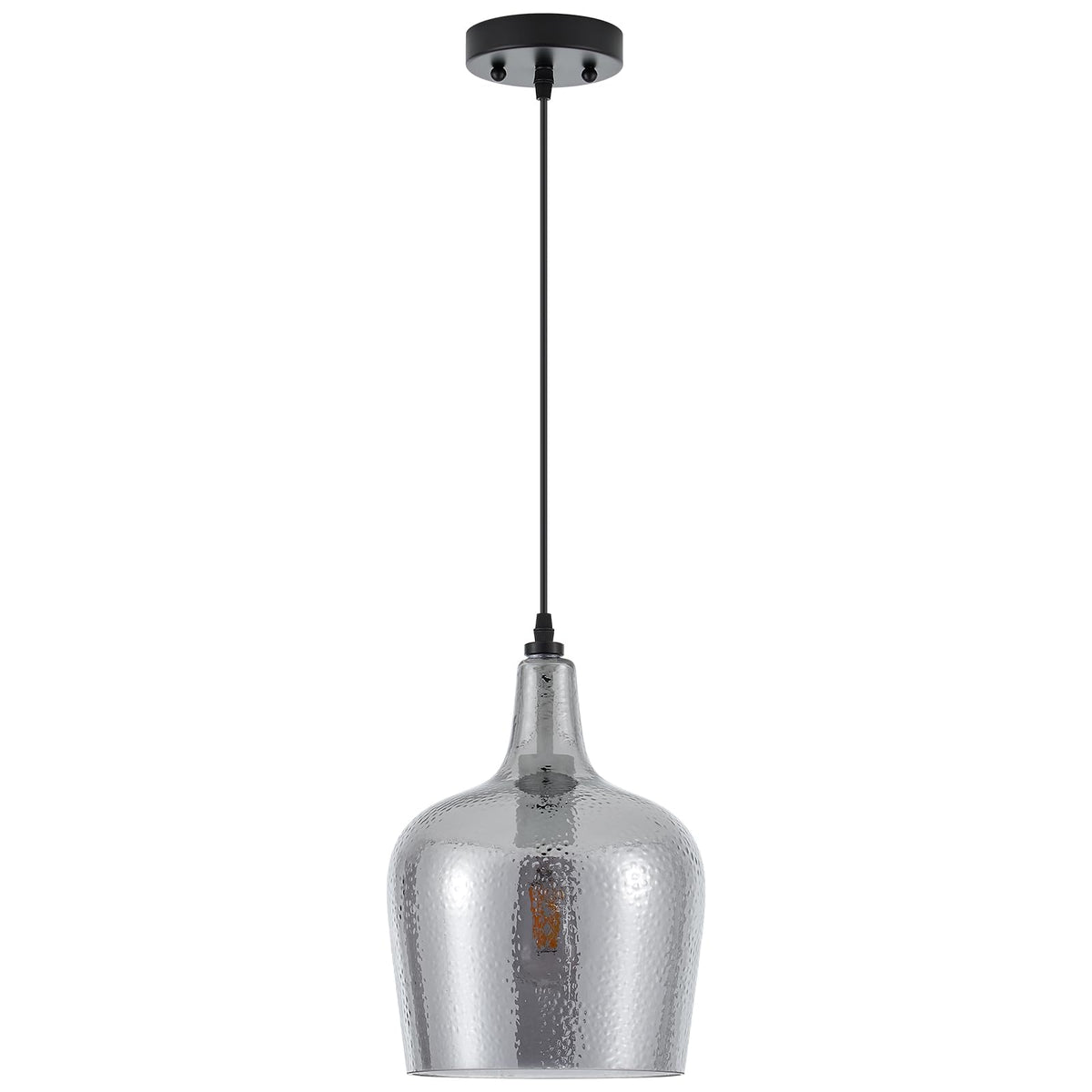 10” Large Hammered Glass Pendant Light Modern Smoky Black Dome Pendant Lighting Fixtures for Kitchen Island Dining Room Hallway (Smoky Black-Hammered)
