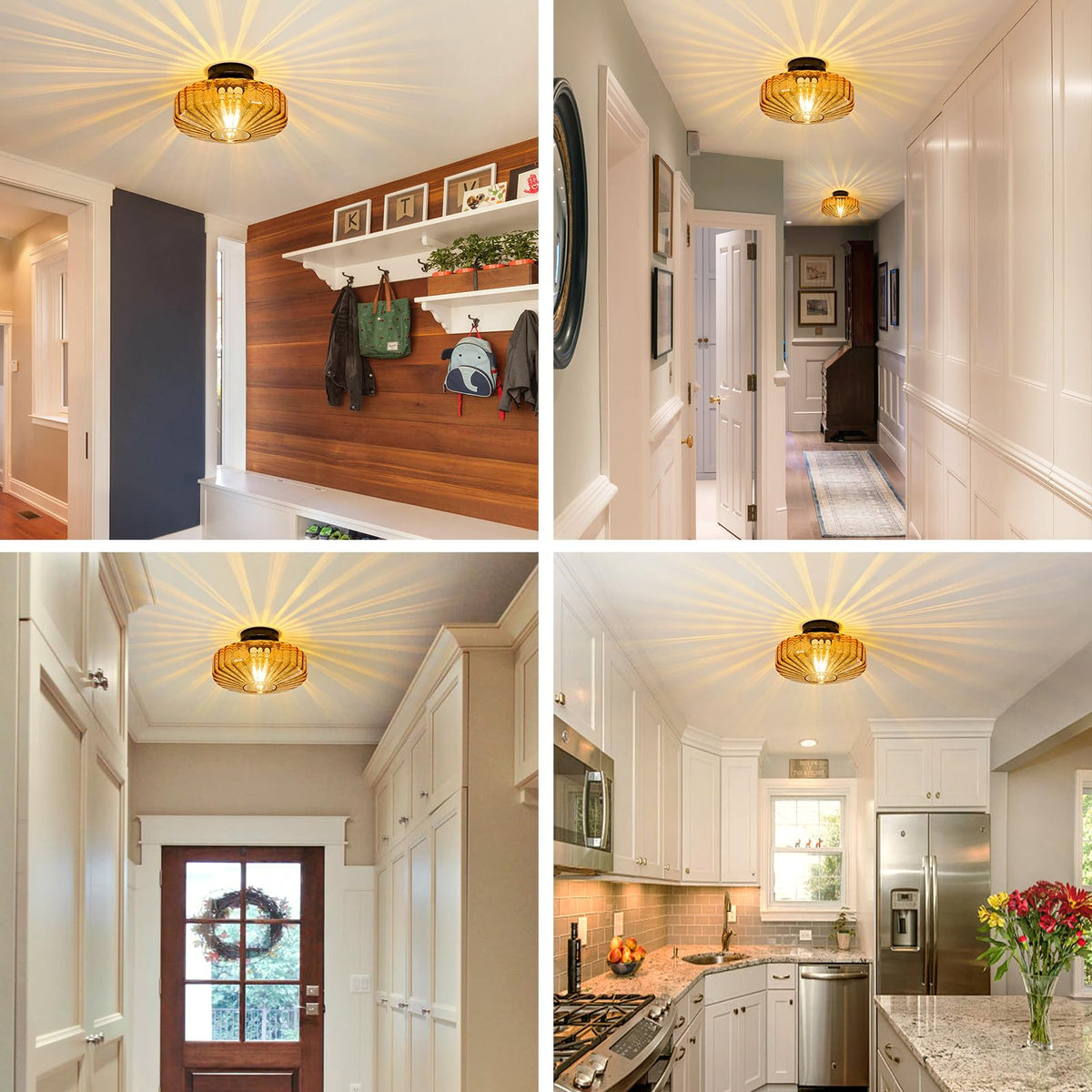 Glass Semi Flush Ceiling Lights (Amber Glass)